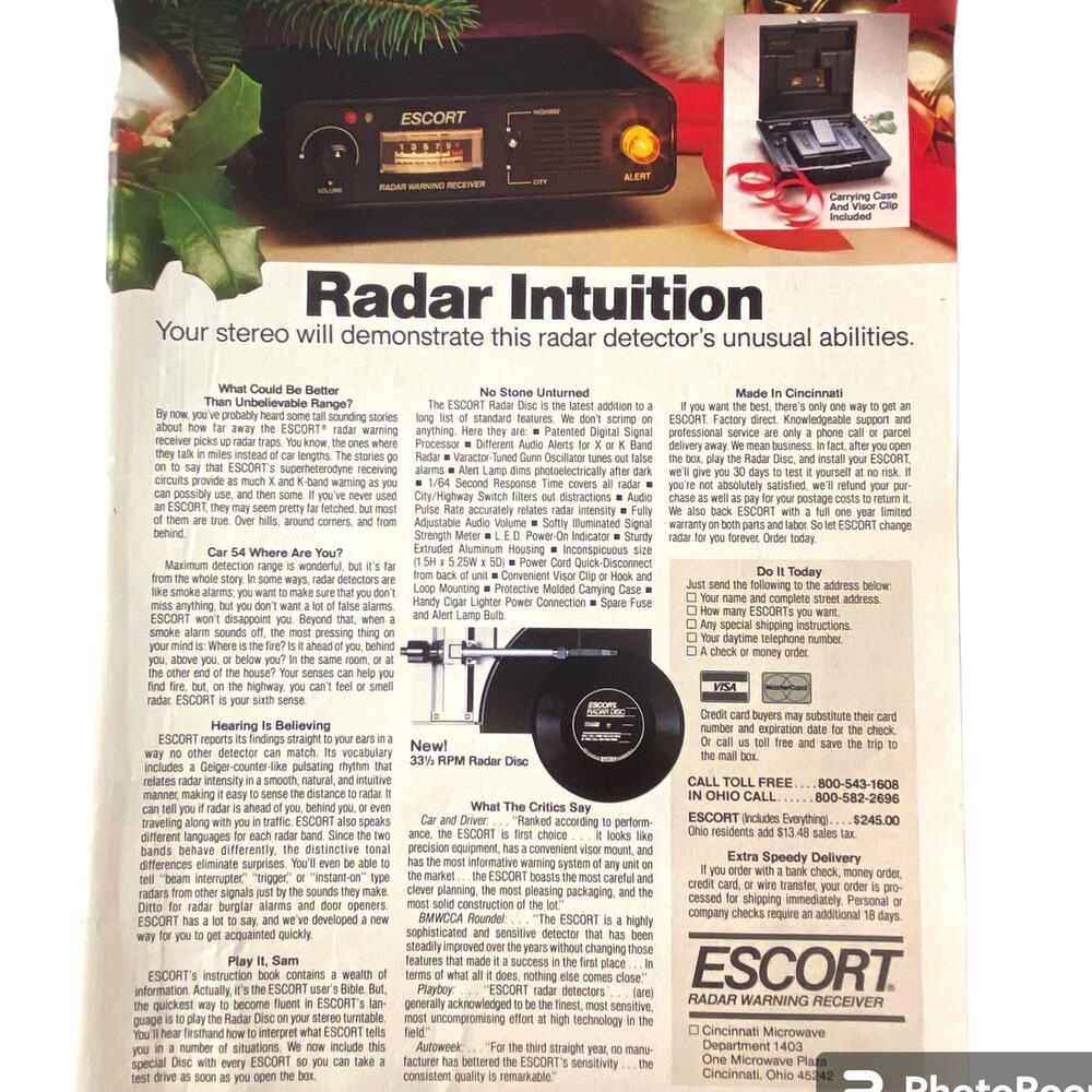 Vintage Escort Radar Receiver Print Advertisement December 1982 Original 8 x 11